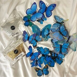 Y2K Butterfly Wall Decor Bundle Set of butterflies blue monarch, silver, gold